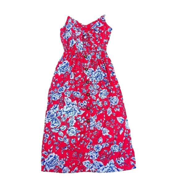 NWT Francesca's Mimi Chica Red/Pink Blue & White Floral Front Tie Dress - SMALL - Picture 4 of 10